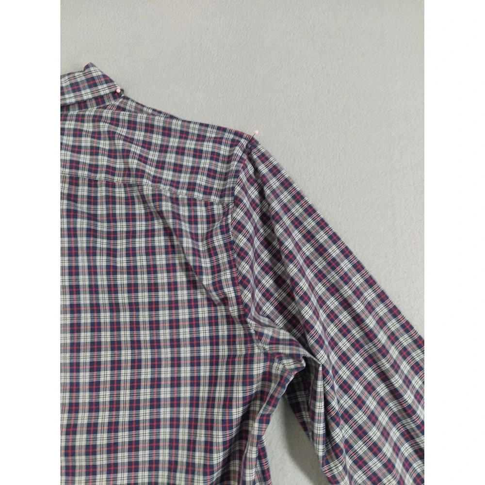 Banana‎ Republic Men Shirt M Navy Blue Plaid Slim Fit Stretch Button Up Casual